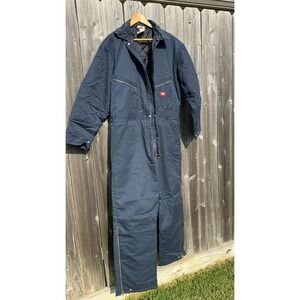 Dickies Mens Insulated Coveralls Navy Blue Quilted Lined Work Utility Suit Large